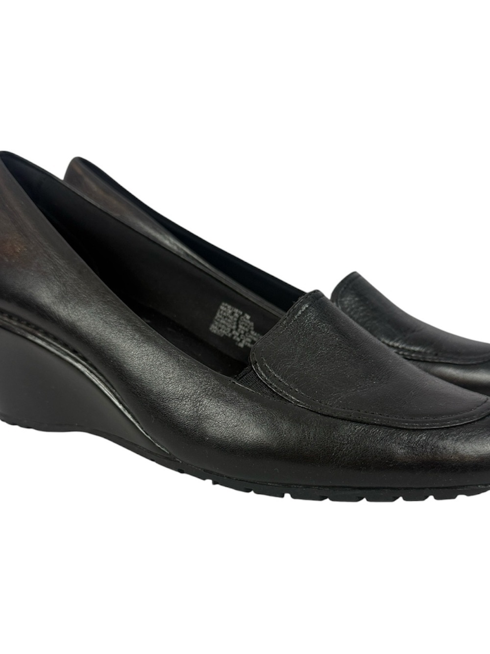 Rockport Dynamic Suspension Black Leather Loafer 2" Heel Wedges Size 7M